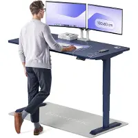 Desktronic HomePro Bureau électrique réglable en hauteur 160x80cm bleu/bleu avec fonction mémoire, technologie anti-collision, ports de recharge USB-A et USB-C