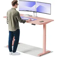Desktronic HomeOne Bureau électrique réglable en hauteur 160x80cm rose/rose avec fonction mémoire, technologie anti-collision, ports de charge USB-A et USB-C