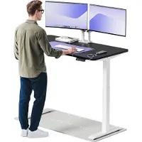 Desktronic HomeOne Bureau électrique réglable en hauteur 140x70cm blanc/noir avec fonction mémoire, technologie anti-collision, ports de recharge USB-A et USB-C