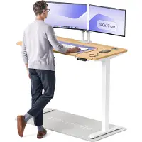 Desktronic HomePro Bureau électrique réglable en hauteur 140x70cm blanc/chêne avec fonction mémoire, technologie anti-collision, ports de recharge USB-A et USB-C