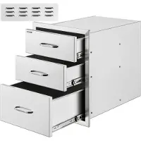 Vevor Tiroir Inox de Cuisine 46x58,5x58,5 cm Triple Espaces de Rangement Commode de Rangement en Acier Inoxydable avec Poignée 3 Tiroirs Intégré pour Ranger Ustensile de Cuisine d'Extérieur Barbecue
