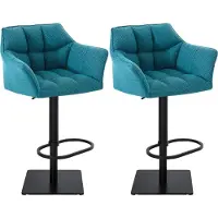 CLP - Ensemble de 2 tabourets de bar Damaso, revêtus de tissu, pivotants et réglables en hauteur, jusqu'à 240 kg. Couleur : turquoise. Structure : noire