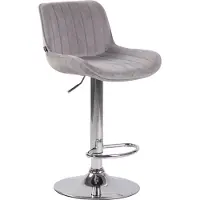 CLP Tabouret de bar Lentini en velours, pivotant, réglable en hauteur, gris, piètement chromé