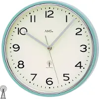 AMS 5508 Horloge murale radio analogique argentée turquoise ronde