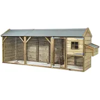 FATMOOSE Poulailler avec enclos CosyChicken Cottage en bois - 363 x 95 x 148 cm