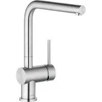Kludi L STEEL Mitigeur monocommandé pour évier, levier fermé, EcoPlus, acier inox brossé, 45803F877