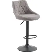 CLP Tabouret de bar Lazio en tissu, réglable en hauteur et pivotant à 360°, assise grise, piètement noir