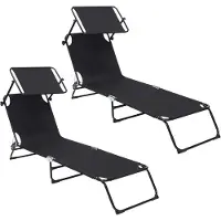 Brixy Ligbed Met Zonnescherm - Opvouwbaar - Set van 2 - Zonnebed - Ligstoel - Verstelbaar - Tuin - Weerbestendig - Zwart