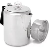 GSI Stainless Steel Silicone Glacier Coffee Percolator With Handle 9 Cup Argenté