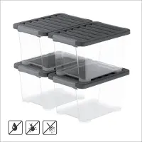 Rotho Lot de 4 boîtes de rangement CORE PRO 15 l – 39,3 × 28,3 × 23 cm – Boîtes en plastique avec couvercle étanche contre la poussière et l'humidité, poignées verrouillables
