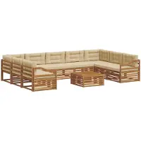 vidaXL Ensemble de canapés d'extérieur , 10 pièces, couleur naturelle et beige, en bois massif d'acacia