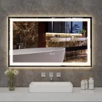 Puluomis Miroir de salle de bain 100x60 anti-buée avec éclairage 3 couleurs, luminosité réglable, miroir de salle de bain avec horloge numérique, temp