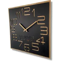 FLEXISTYLE Grande horloge murale aspect bois Chiffres en bois ECO, carrée Silence, salon, chambre à coucher, fabriquée en UE (noir, 60 cm)