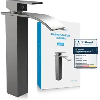Bächlein Robinet de salle de bains Tamina haut - anthracite | Robinet de salle de bains cascade design classique - robinet pour vasque à poser dans la salle de bains