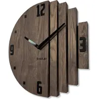 FLEXISTYLE Horloge murale Asymétrie horloge murale chêne salle de bain salon bois modernediamètre sans tic-tac aspect bois (brun, 30cm)