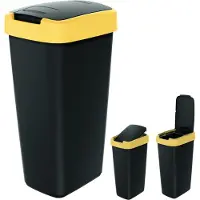 Prosperplast Corbeille à papier avec couvercle jaune vif - noir COMPACTA Q NSAB25-1215C_S411