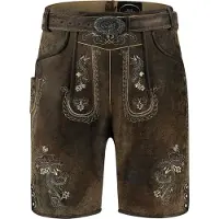 Haus Huberts Pantalon en cuir pour homme, court, vintage, marron, avec ceinture, taille : 64