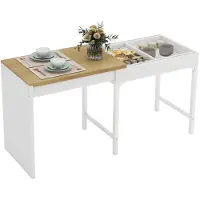 Puluomis Table à manger extensible , table extensible 55x80-160cm, table pliante avec plateau MDF renforcé, table de cuisine/salon blanc naturel