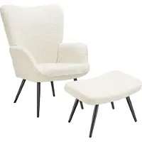 TecTake Fauteuil Hygge rembourré, ergonomique, charge maximale 150 kg - Avec tabouret, Bouclé crème/noir