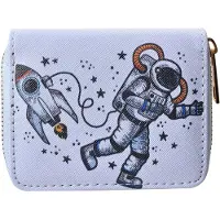 Juleeze JZWA0216 Portefeuille blanc et gris 11 x 9 cm en polyuréthane, motif fusée et astronautes