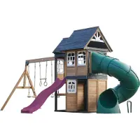 Axi Noud Aire De Jeux En Bois, 2 Balançoires, Toboggan Tubulaire Et Toboggan Violet | Maisonnette Xxl Pour Enfants Avec Structure D'Escalade Et
