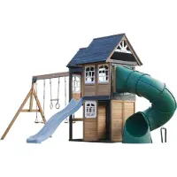 Axi Noud Aire De Jeux En Bois, 2 Balançoires, Toboggan Tubulaire Et Toboggan Bleu Pastel | Maisonnette Xxl Pour Enfants Avec Structure D'Escalade Et