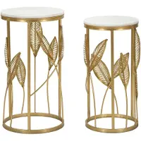 Mauro Ferretti Ensemble de tables d'appoint, imitation marbre, en fer, dimensions : 35x65,5 cm et 30x60,5 cm, finition dorée, modèle