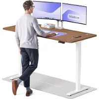 Desktronic HomePro Bureau électrique réglable en hauteur 180x80cm blanc/noyer avec fonction mémoire, technologie anti-collision, ports de charge USB-A et USB-C