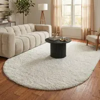 NATURL. Tapis shaggy ovale - Blaze Blanc | 160x230 cm | Ovale | Pile haute