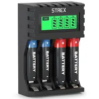 Strex Chargeur de piles - Piles AA/AAA - Rechargeable via USB - Affichage LCD - Chargeur universel pour piles rechargeables