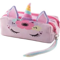 Ferocity Trousse à crayons licorne Trousse à crayons étui pour écolier Trousse à crayons avec deux fermetures éclair Corne de licorne avec oreilles et queue arc-en-ciel [107]