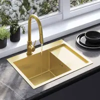 REA Évier En Acier Fin Brush Gold avec robinet de cuisine