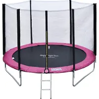 Happy Garden Pack Premium Trampoline 245cm Réversible Rose / Gris Canberra + Filet, Échelle, Bâche Et Kit D'ancrage