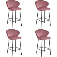 Leobert Tabouret De Bar - - Gatta - Velours Rose Foncé/Pieds Noirs - 55 X 49 X 90,5 Cm - Lot De 4