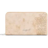 Desigual Portefeuille pour femme beige avec broderie - 5 compartiments et fermeture à glissière