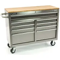 HBM servante d’atelier mobile avec plan de travail en bois, 117 cm, acier inoxydable