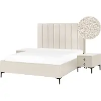 Beliani Ensemble De Chambre Lit Double 160 X 200 Cm En Bouclé Blanc Cassé Sezanne