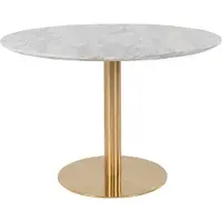 House Nordic Table de salle à manger en marbre blanc avec pieds en laiton