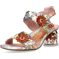 LAURA VITA Sandales pour femme, motif floral, talon bloc transparent, modèle Framboiseo 26, pointure : 39 EU, couleur : rouge