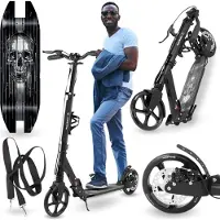 HyperMotion Scooter à deux roues pour jeunes adultes - avec amortisseur - Skyline - noir, aluminium - 100kg