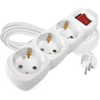 Emos P1323R Multiprise 3-fois avec interrupteur, 3 m de câble, blanc, 1, 5 mm, prises tournées à 45°, 3-fois Schuko multiprise avec sécurité enfant, IP20 pour l'intérieur