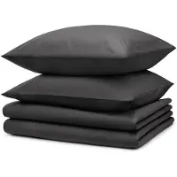 Blumtal literie 2x 135x200cm + 2x taies d'oreiller 80x80cm - Microfibre Bed Sheets 135x200cm - 4 paires de draps gris foncé