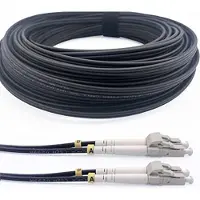 Elfcam - Câble à fibre optique de 25 m en acier blindé pour usage extérieur et intérieur, LC/UPC vers LC/UPC, OM3 multimode duplex, 50/125 µm, noir
