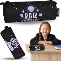 Sarcia.eu DISNEY Stitch Trousse à crayons noire pour écolières, ronde, tubes, trousse de fournitures scolaires 22x8x8cm