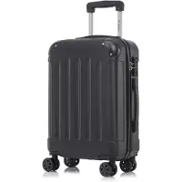 YONSLY Valise de voyage haut de gamme , serrure TSA, fermeture éclair YKK, valise rigide à roulettes, valise cabine, valise à roulettes, bagage à main (noir, XL)