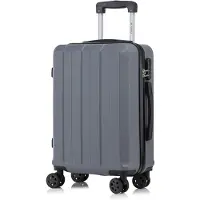 YONSLY Valise à roulettes Valise de voyage Valise, valise à roulettes Bagage à main, avec 4 roulettes 360°, valise rigide, serrure à combinaison, poignée souple en caoutchouc (L, gris)