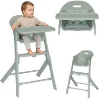 Lionelo Chaise haute Beny avec harnais 3 points, plateau et repose-pieds réglables, peu encombrante, 6 à 36 mois jusqu'à 15 kg - Vert