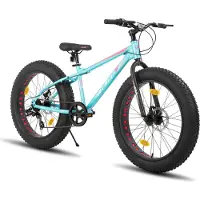 Hiland Vélo pour enfants 26 pouces à pneus larges, 7 vitesses, freins à disque doubles, VTT pour garçons et filles, vert
