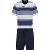 Hajo Pyjama court bleu marine / bleu-gris / bleu foncé / gris