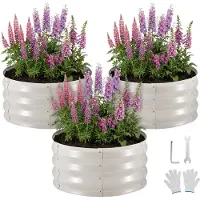 Vevor Potager Surélevé Métal 60x60x30 cm Carré Potager Surélevé Lot de 3 Lit de Jardin Rond pour Culture de Légumes Fleurs Herbes Aromatiques